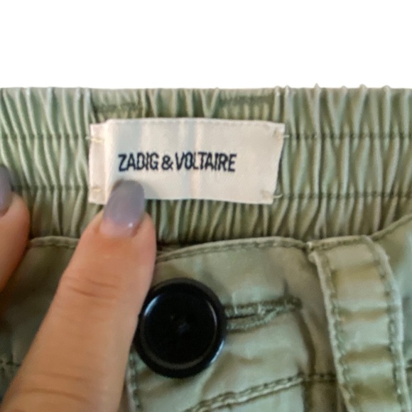 Zadig & Voltaire Pamela Cotton Olive Cargo Pants with Black Button Trouser SZ 30 - Picture 6 of 12